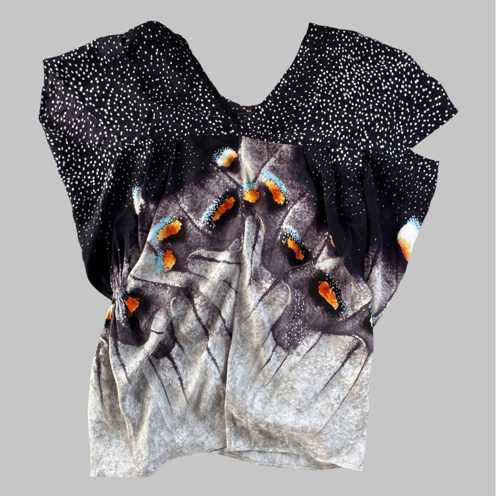 Barbara Bui Multicolor Patterned Silk Top Ruched Side - Picture 2 of 5